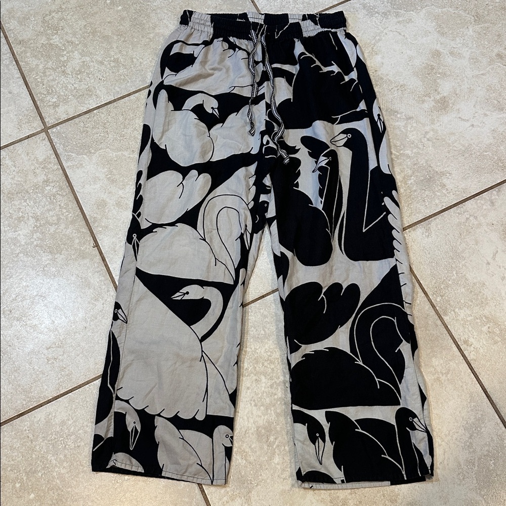 Anthropologie Cecilia Pettersson Swan Print Flannel Lounge Pajama Pants XS - Picture 3 of 8